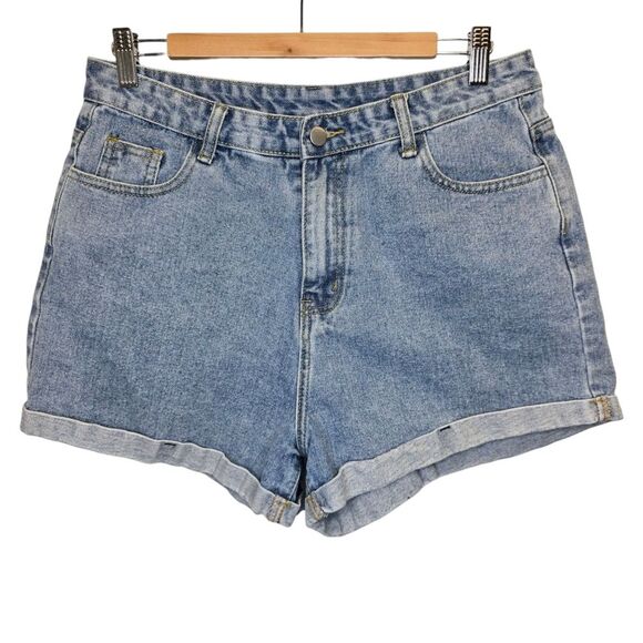 SHEIN Women's XL Light Wash High Waisted Rolled Hem Blue Denim Shorts - Picture 1 of 12